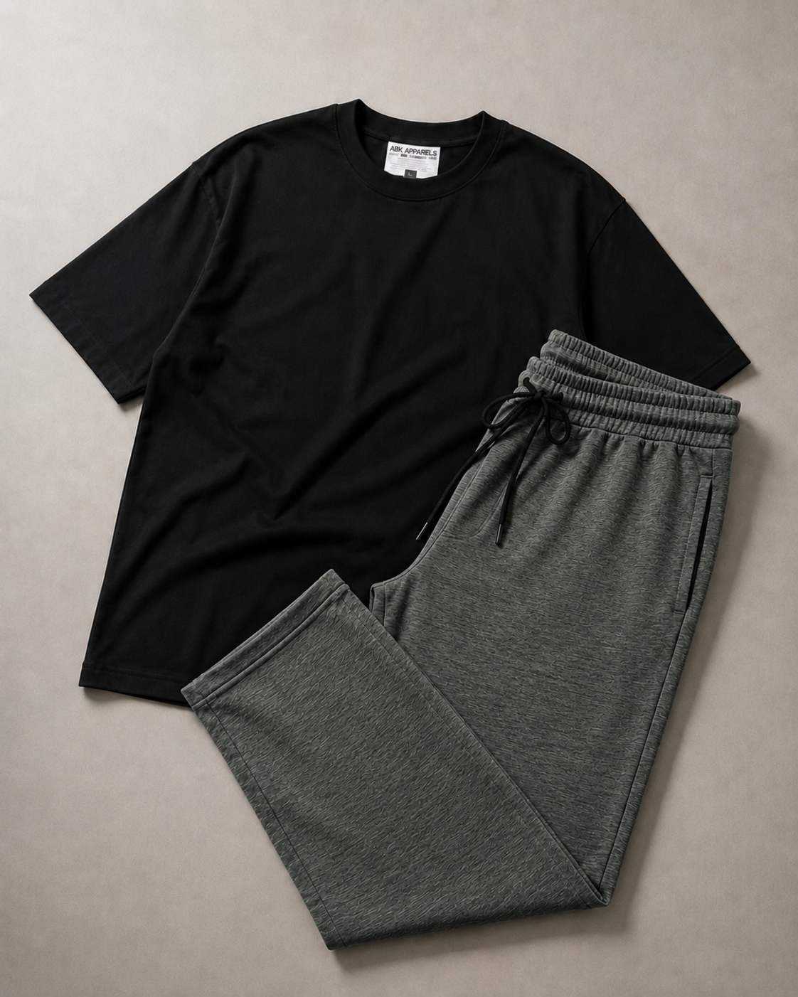 Black Oversized Tee & Green Heather Trouser Set