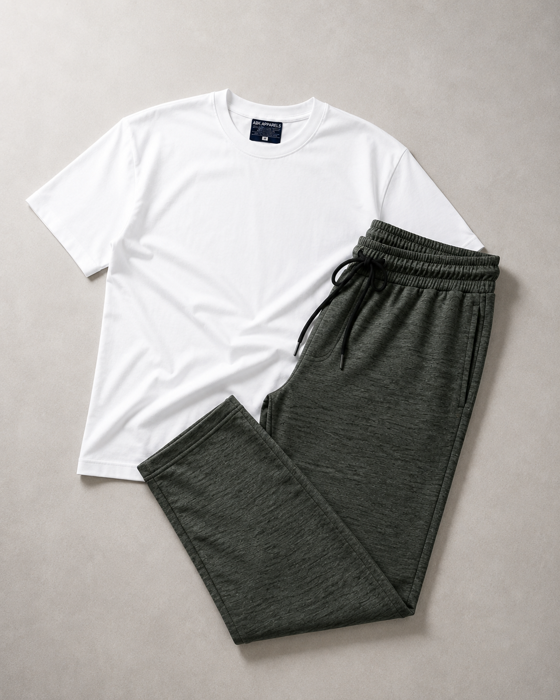 White Oversized Tee & Green Heather Trouser Set