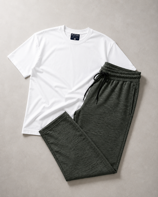 White Oversized Tee & Green Heather Trouser Set